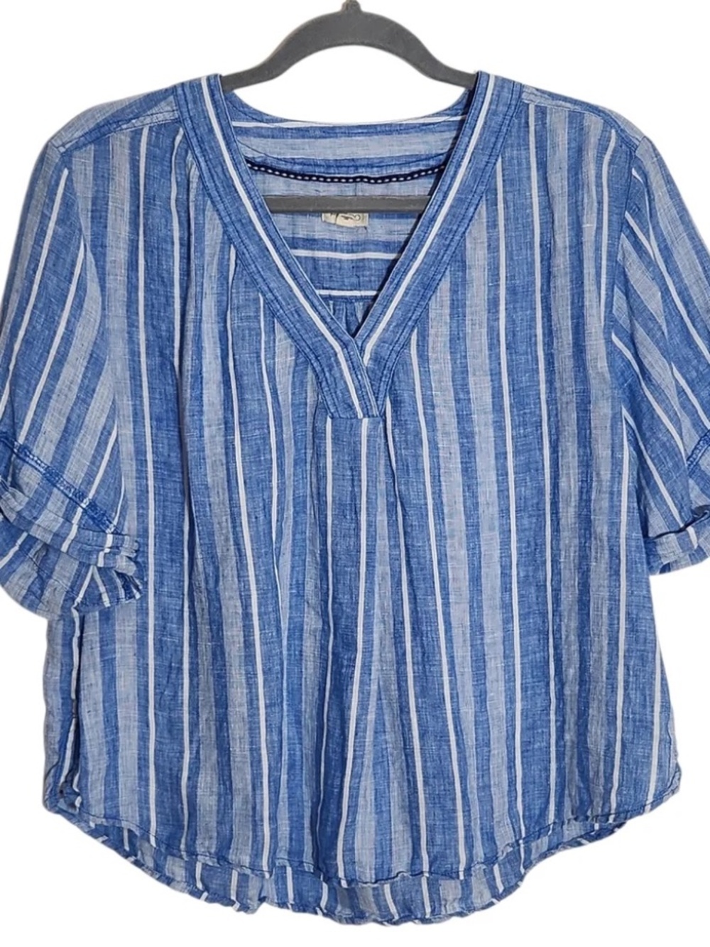 Pilcro Blue and White Striped Linen Blouse Size Medium